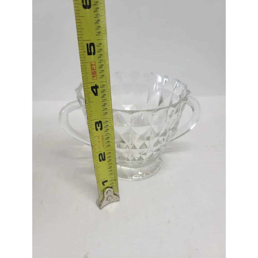 Vintage‎ Clear Diamond Point Pressed Glass Footed Sugar Bowl with Handles
